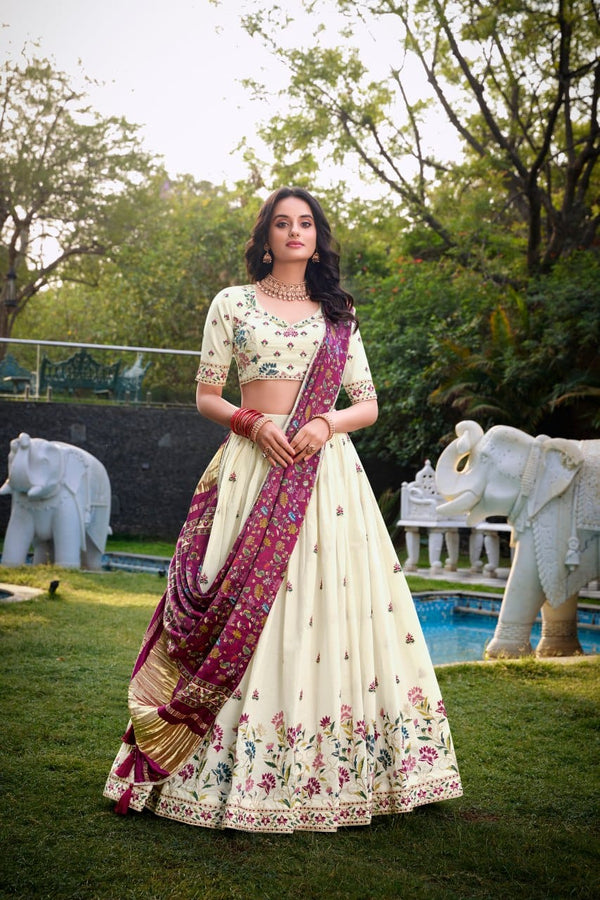 Elegant Cotton Lehenga Set with Art Silk Dupatta & Embroidery Work