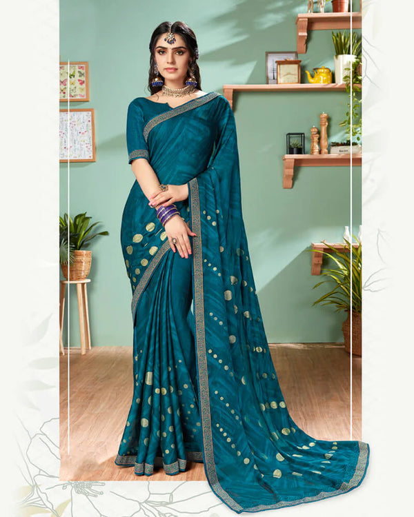 Designer Chiffon Saree With Foil Print Fancy Border