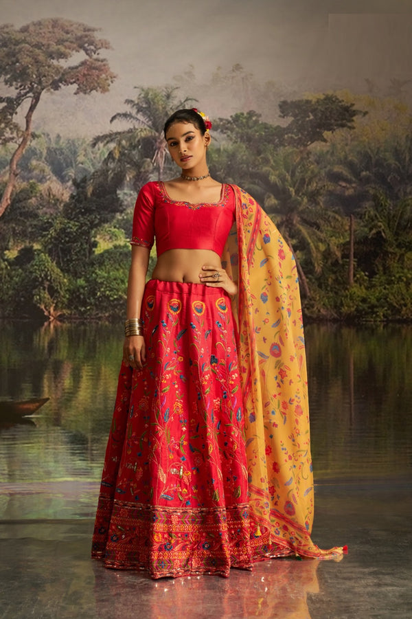 Stepnshop Silk Lehenga with Zari, Sequin, and Zarkan Work