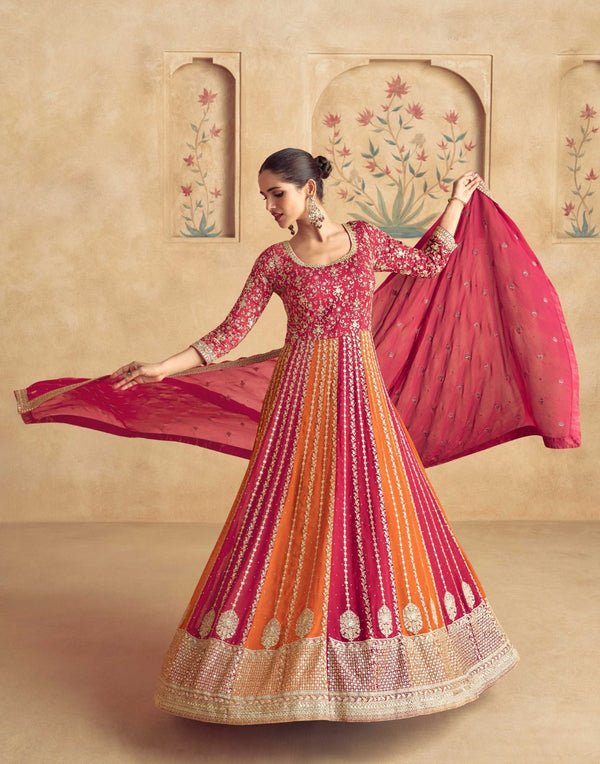 Multicolor Georgette Anarkali with Lehenga