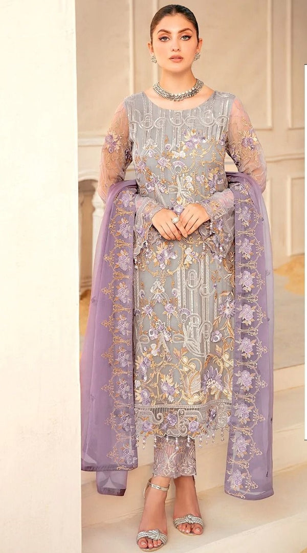 Georgette Pakistani Style Embroidery Straight Salwar Kameez