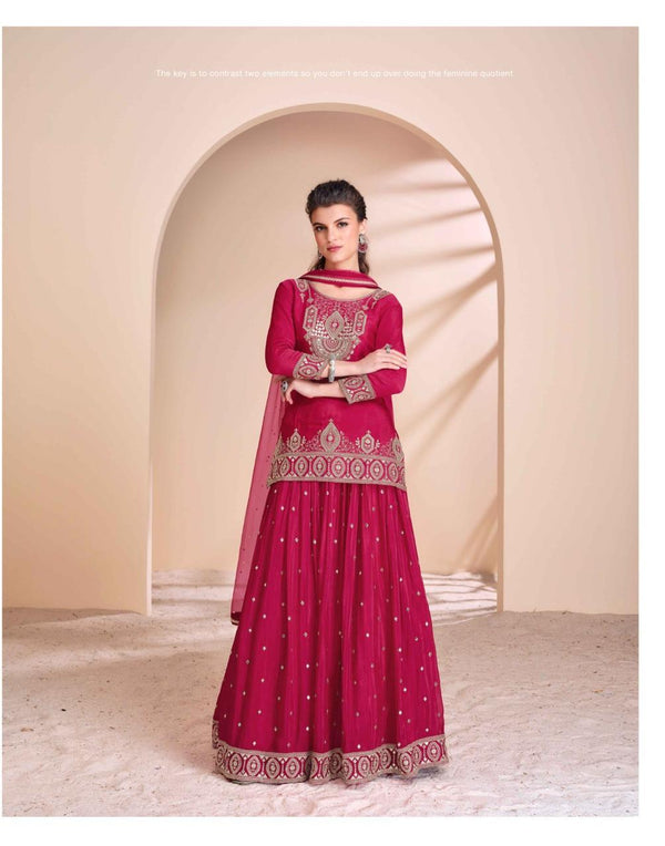 Embroidered Chinon Silk Lehenga Kurti