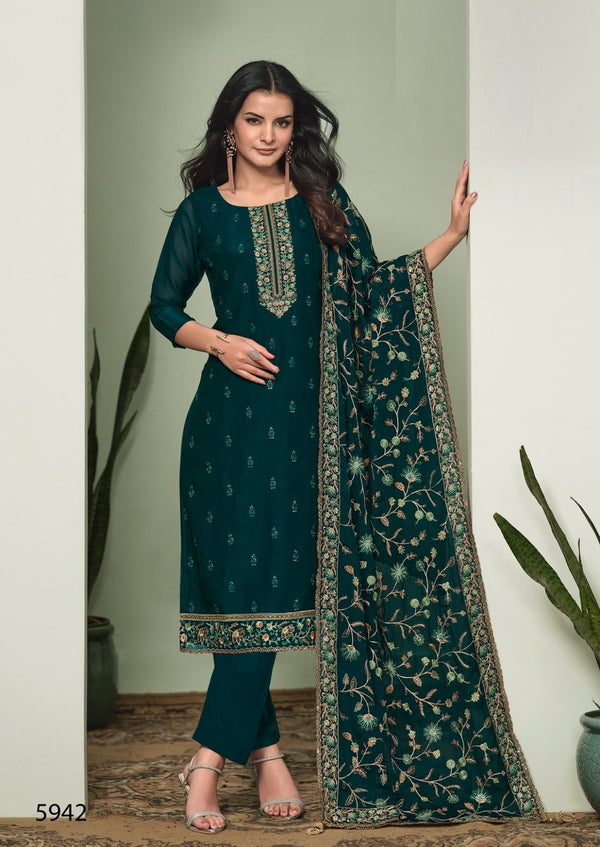 Women's Embroidered Georgette Straight Pant Style Suit