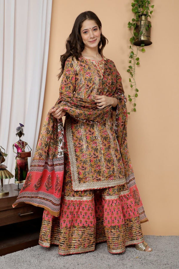 Festival Wear Designer Cotton Heavy Gota Sharara Set