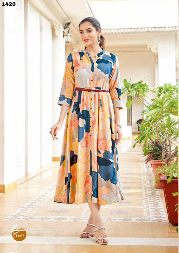 Stylish Rayon Floral  Printed Dresses for Women Fit & Flare Midi Dress