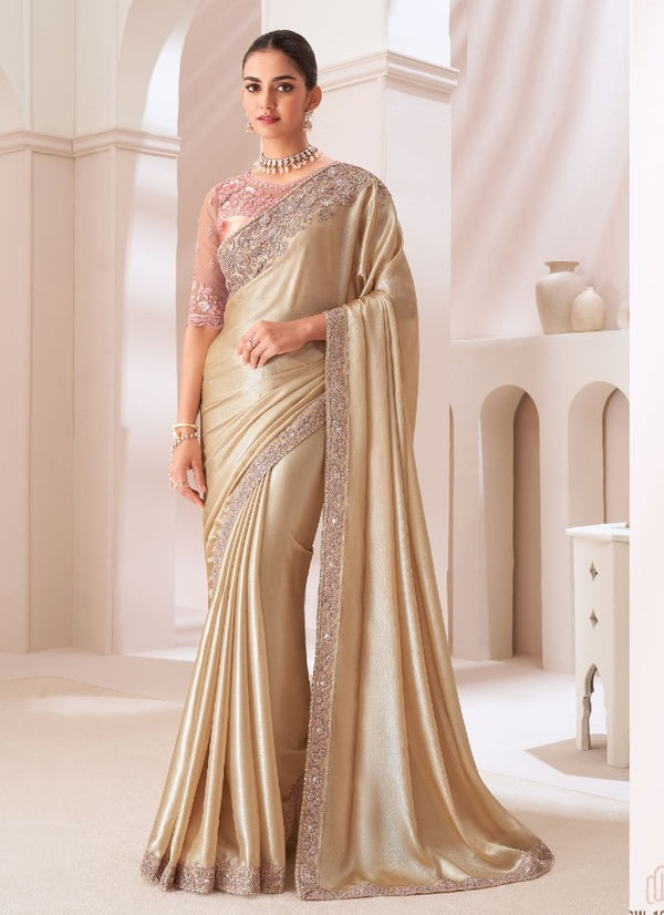 Stone Work Designer Satin Chiffon Party Wear Saree