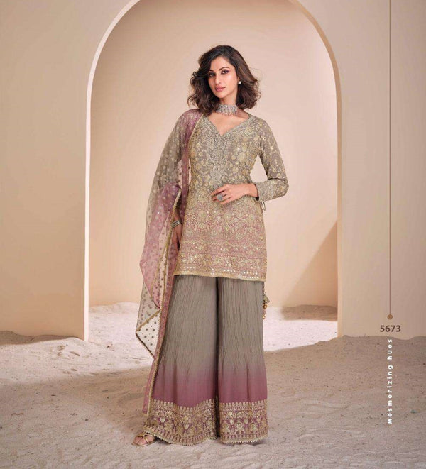 Georgette Suit with Minimal Zari Sequins Plazzo Combination