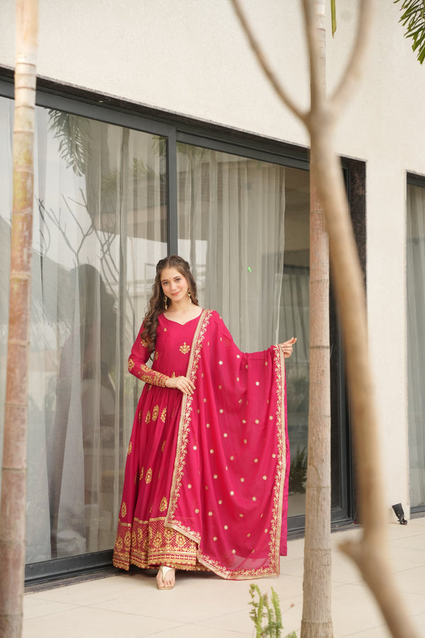 Georgette Gown with Dupatta & Sequin Detailing