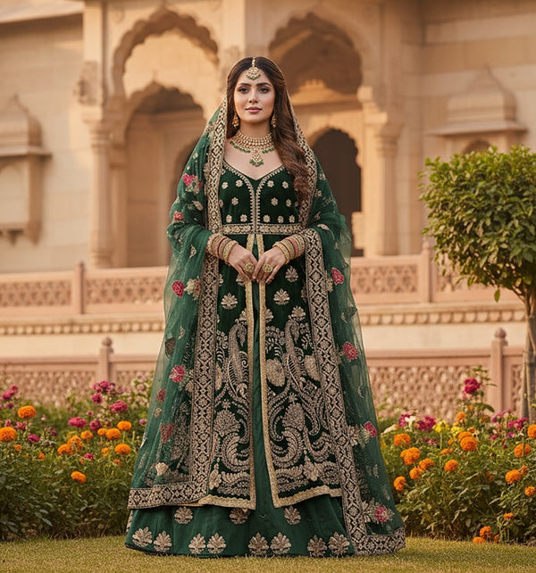 Stepnshop Beautiful Silk Lehenga with Velvet Anarkali