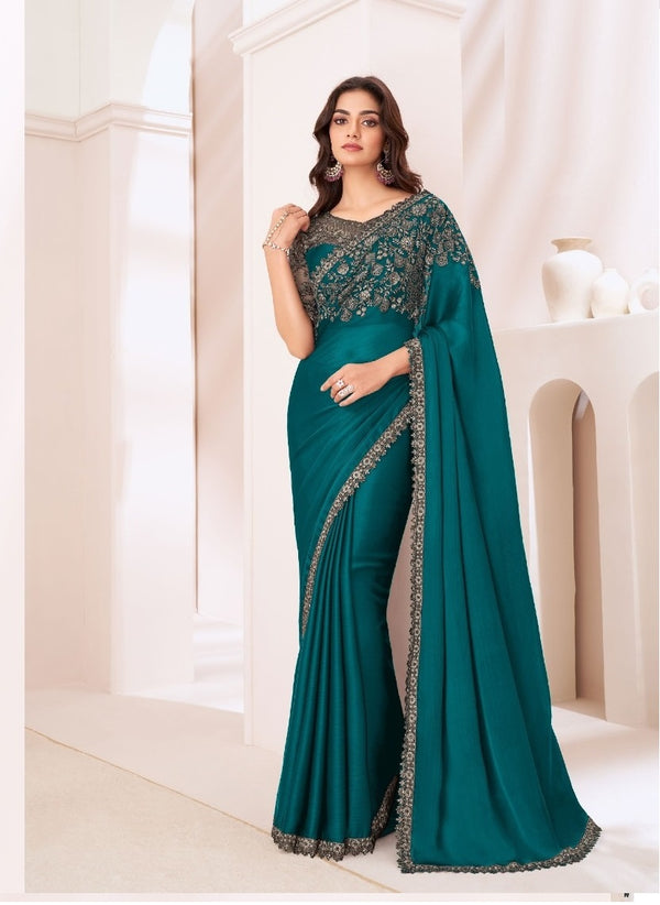 Party Wear Style Designer Satin Chiffon Saree