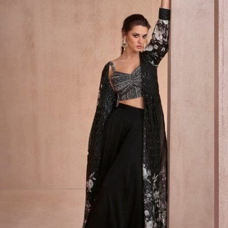 Indo Western Style Black Party Wear Palazzo Suit