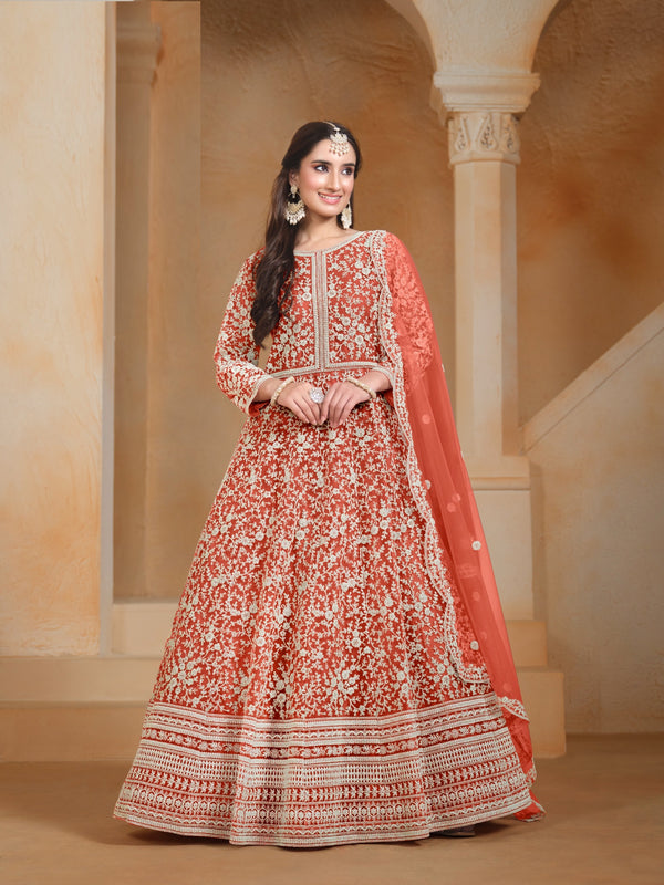 Embroidered Net Anarkali Suit Party Wear