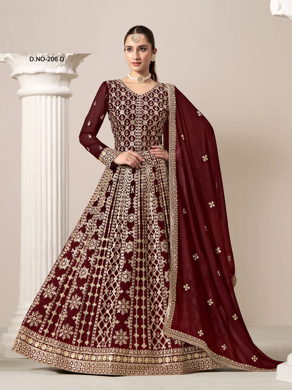 Maroon All Over Embroidered Georgette Designer Anarkali Gown