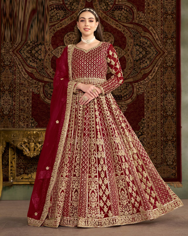 Net Wedding Wear Emboidery Work Anarkali Gown