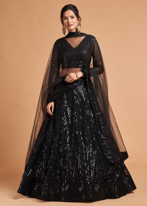 Black Sequin Embellished Net Lehenga Choli