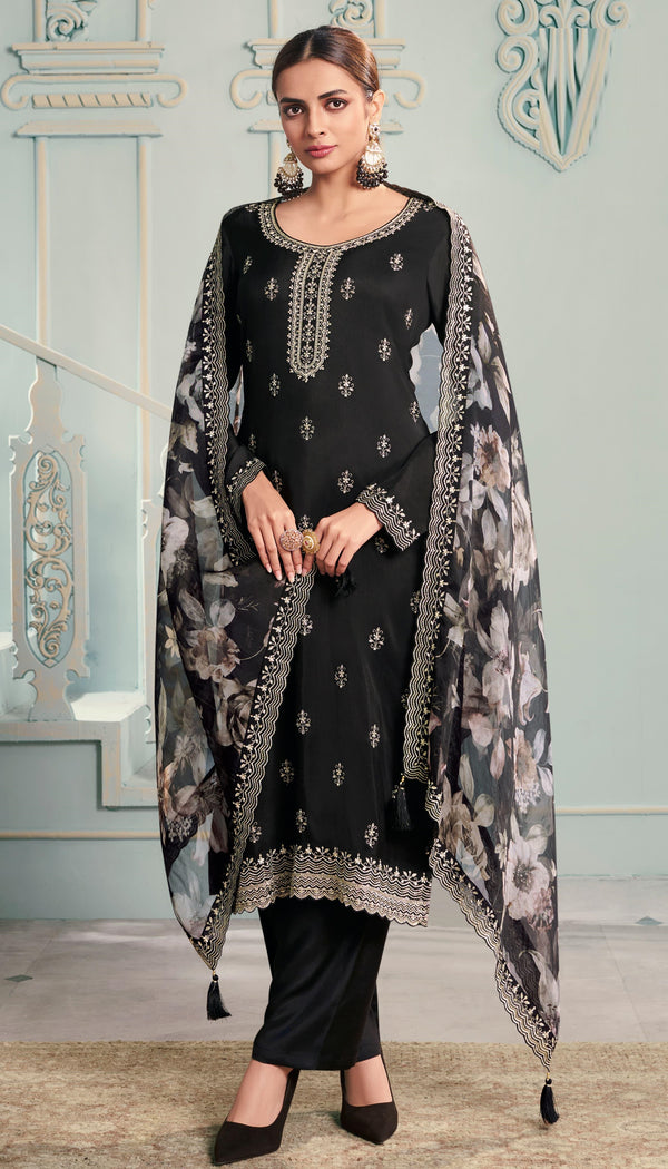 Silk Latest Designer Embridered Straight Style Suit