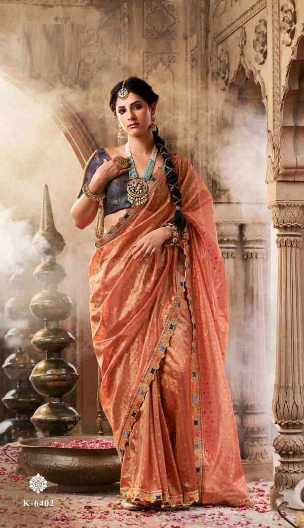 Pure Zari Tissue Saree With Lace Border