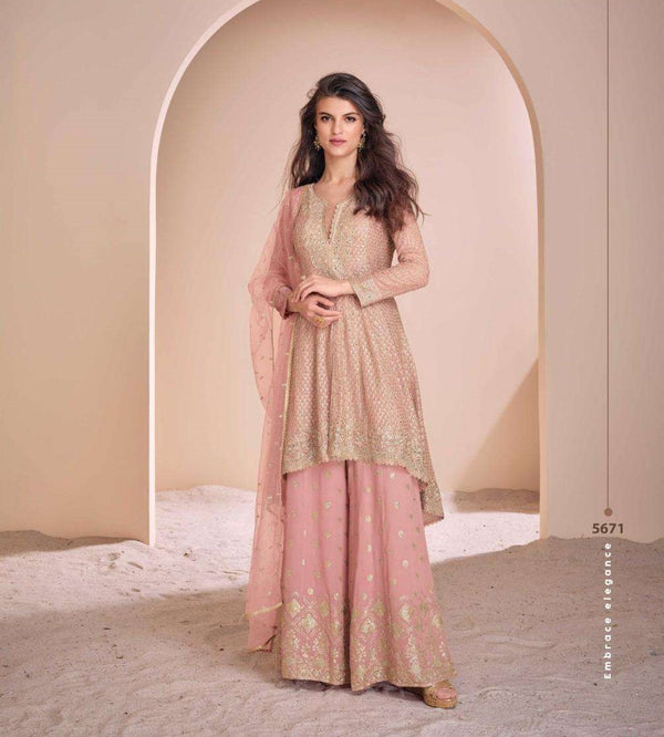 PInk Georgette Suit with Minimal Zari Sequins Plazzo Combination