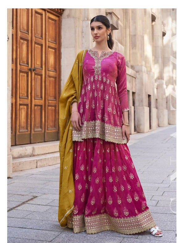 Zari Sequins Style Silk Sharara Suit