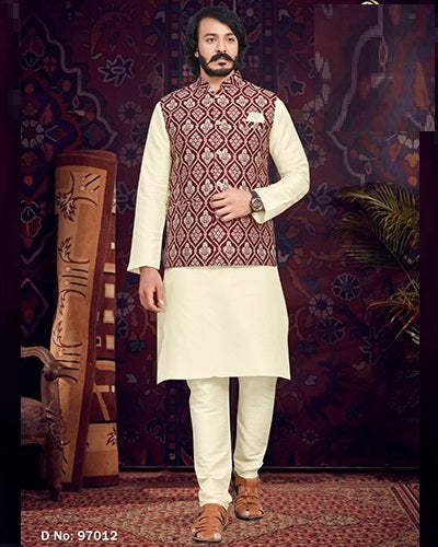 Men’s  Festival Wear Silk Nehru Jacket Kurta Pajama