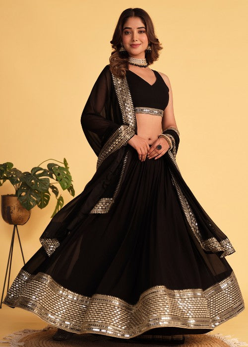 Black Plain Party Wear Georgette Lehenga Choli