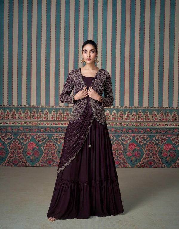 Indo Western Chinon SIlk  Modern Dress For Wedding