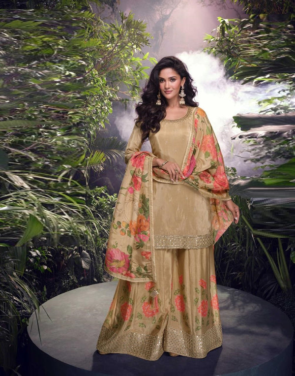 Digital Printed Simar Silk Designer Sharara Suit