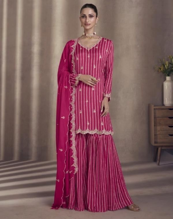 Pink Embroidered Fancy Free Size Stitched Suit