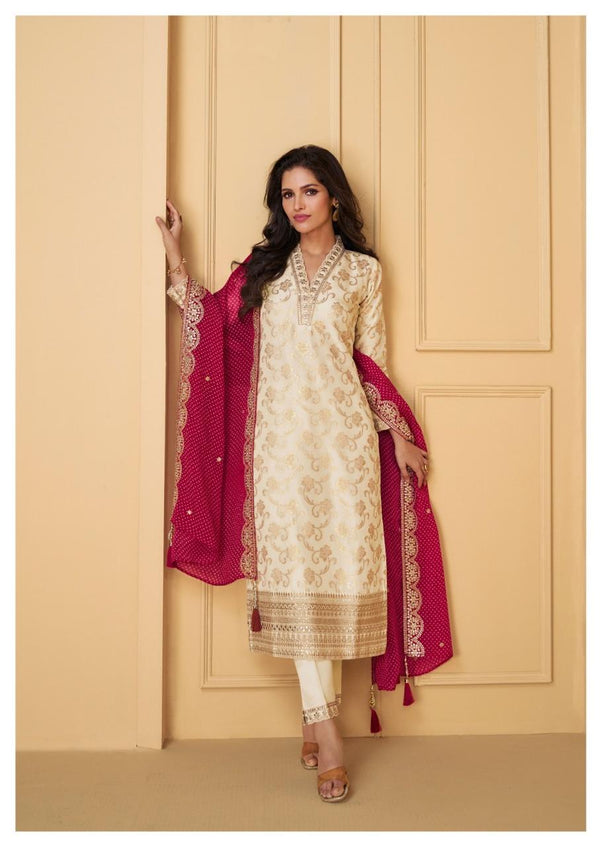 Wedding Party Women's Designer Silk Jacquard Straight Salwar Kameez Suit