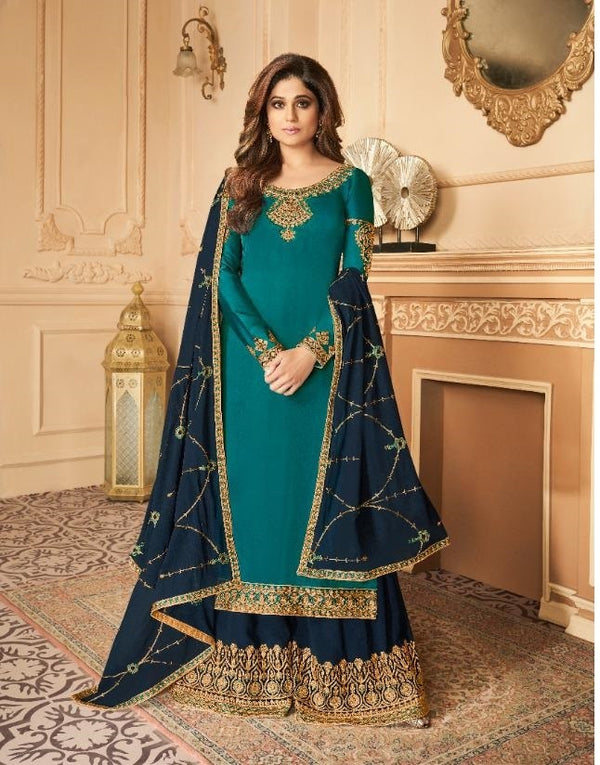 Blue Georgette Embroidery Indian Womans Skirt Lehenga  Salwar kameez