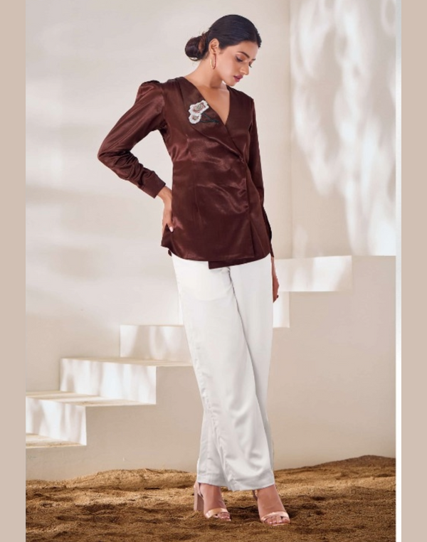 Chocolate Silk Part Wear Hand Work Top