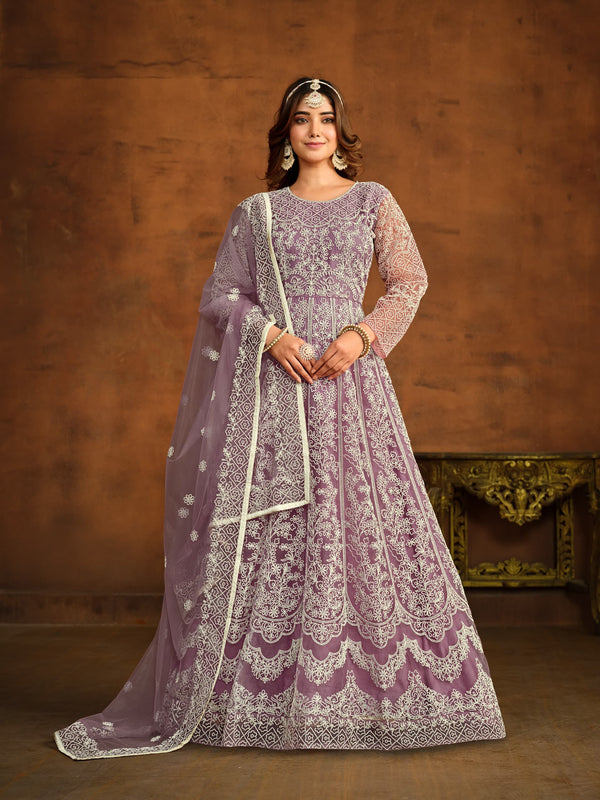 Embroidered Net Anarkali Suit Party Wear