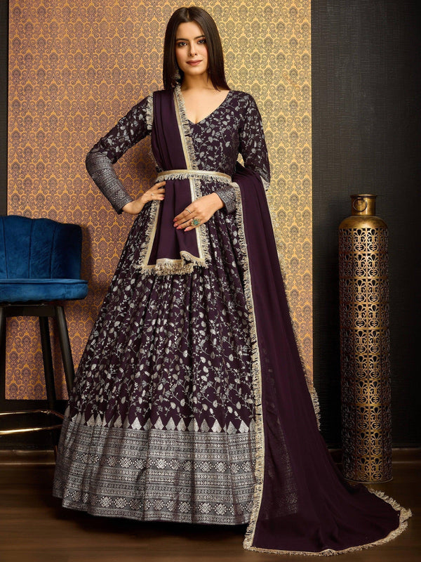 Foil Work Georgette Wedding Wear Gown With Dupatta