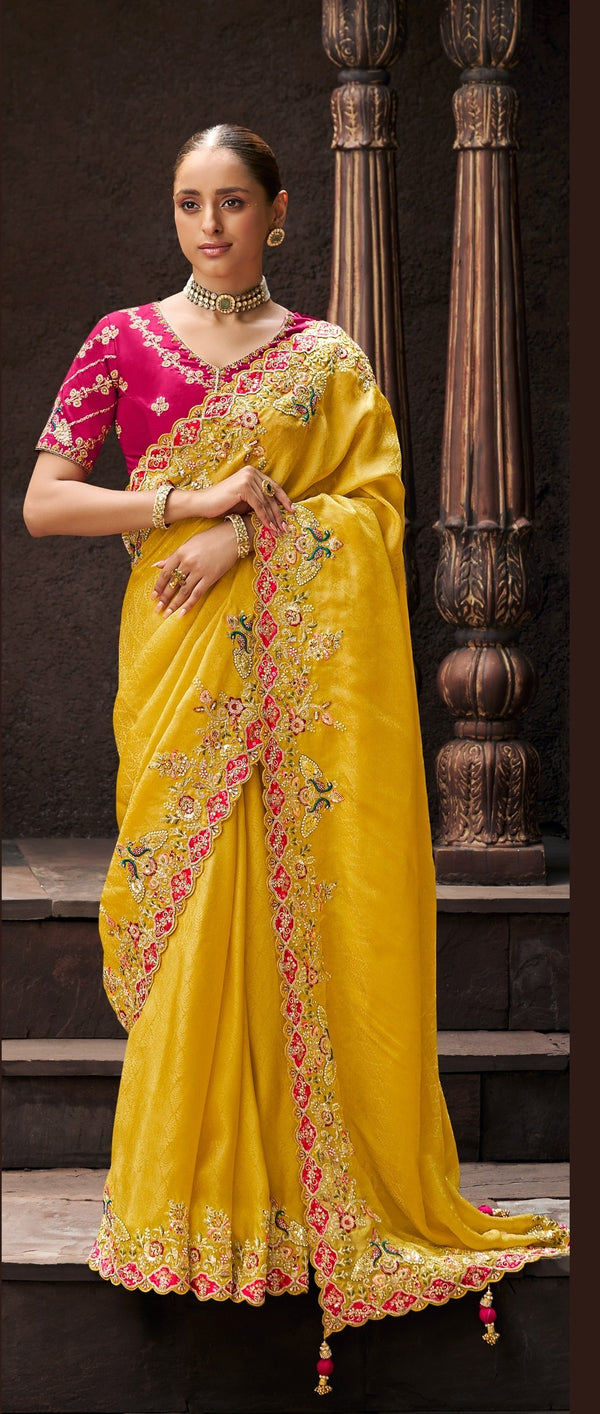 Bridal Wear Latest Designer Viscose Tissue Saree