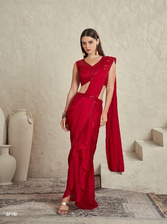 Pre Draped 1 minute Ready to Wear Pleated Sari Indian Woman Saree