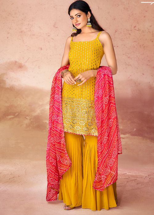 Mustard Sequin Wedding Bridal Gharara for Haldi