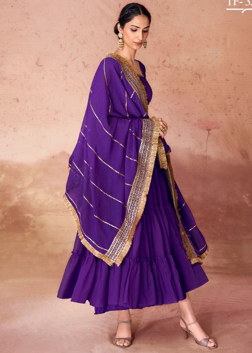 Plain Minimal Purple Anarkali Dress