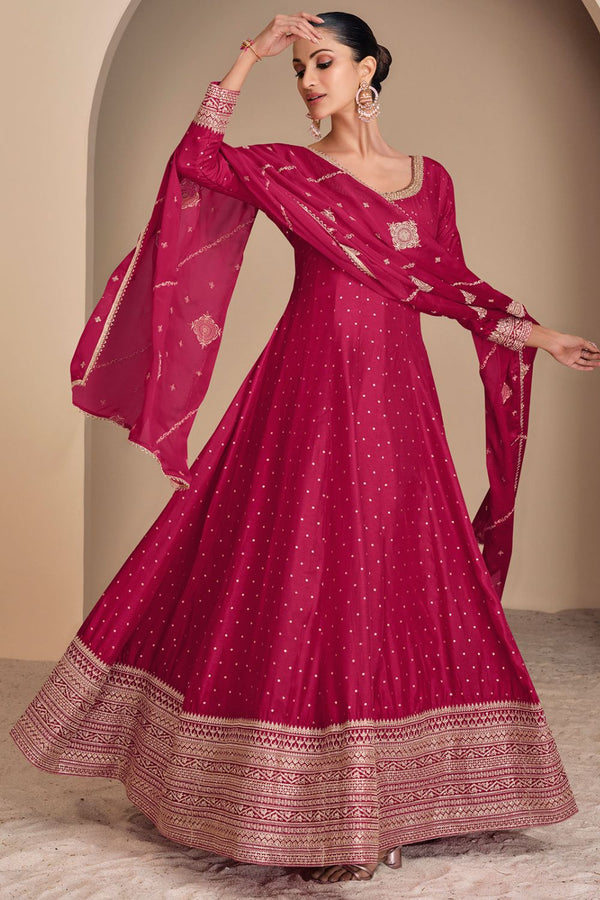 Embroidered Pure Viscose Jacquard Silk Gown with Dupatta