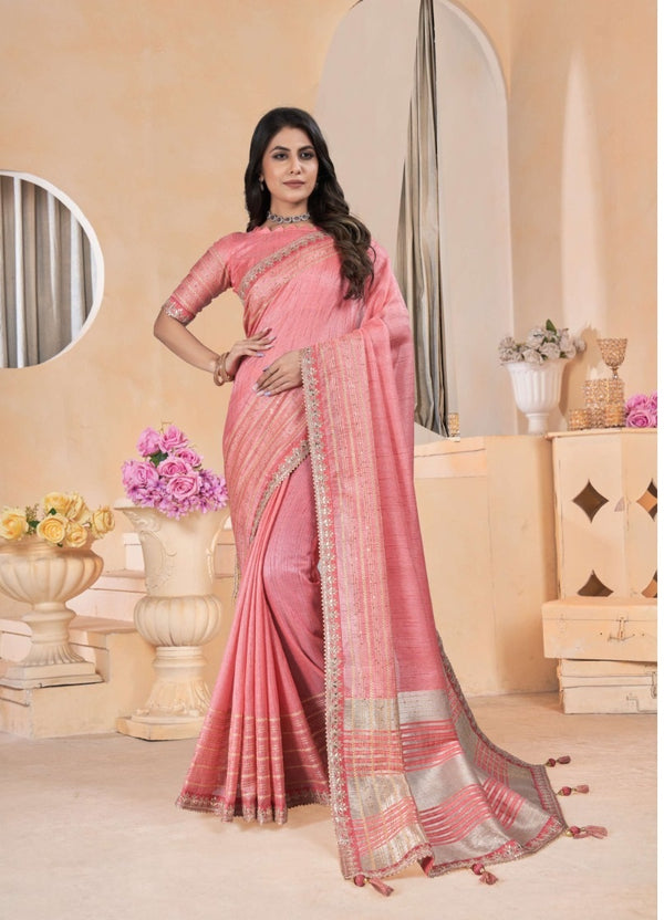 Woven Zari Linen Gota Coding Light Weight Saree