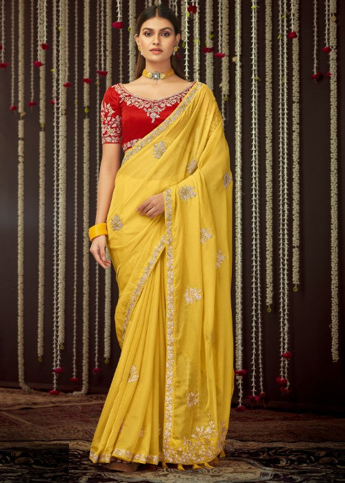 Bride’s Haldi Look Organza Designer Saree