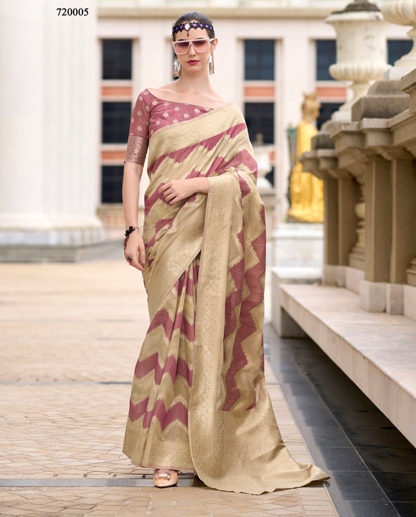 Women's Woven Zigzag Linen Cotton Saree