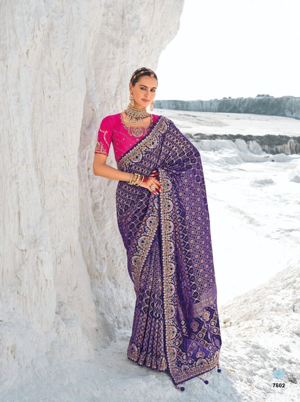 Indian Wedding Wear Georgette Bandhej Patola Jaipuri Bridal Sari