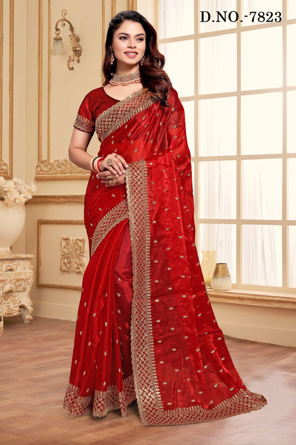 Embroidered Sequins Resham Zari Work Wedding Saree Party Wear