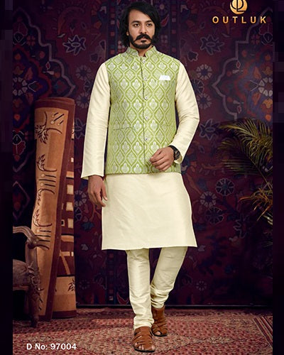 Men’s  Festival Wear Silk Nehru Jacket Kurta Pajama