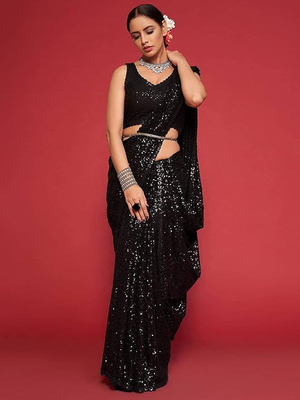 Black Bollywood Embellished Georgette Celebrity Saree