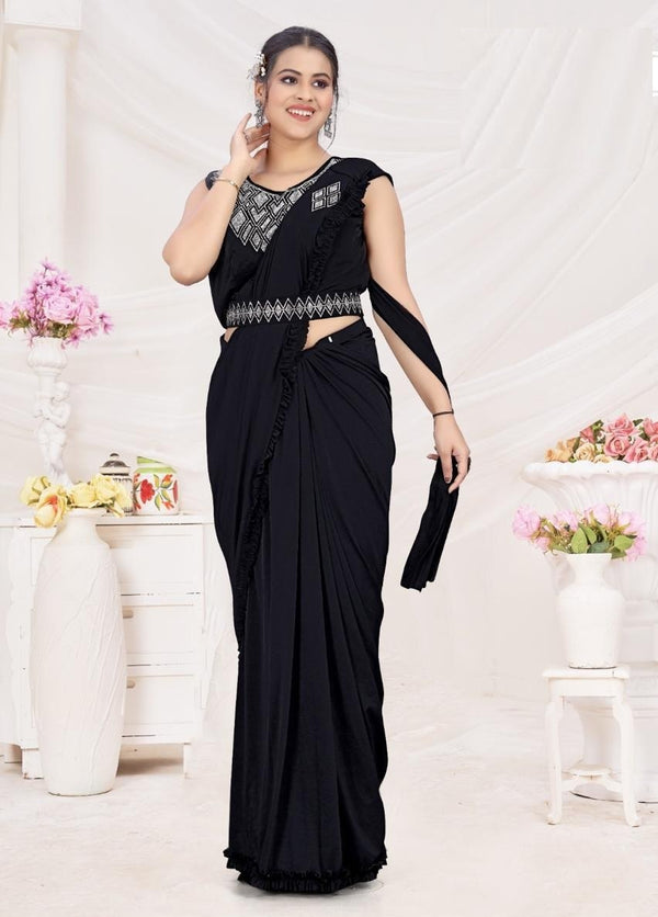 1 Minute Ready to Wear Lycra Saree with Embroidered Blouse