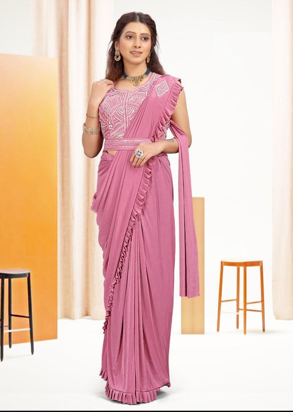 Stepnshop Instant Draping Saree – Lycra with Sequins & Embroidery Work Blouse