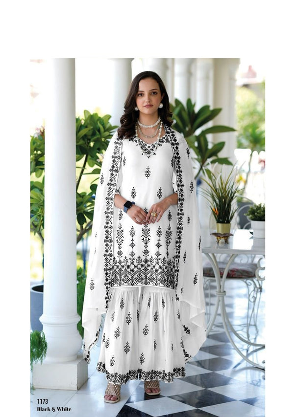 Black& White Designer Pure Mul Mul Suit Trendy Embroidered Garara Suit