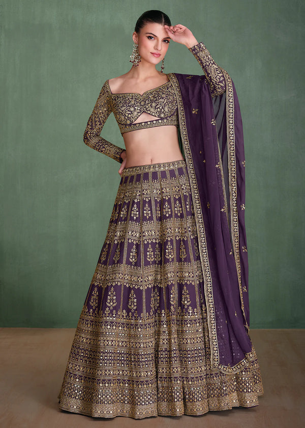 Purple Embroidered Georgette Designer Party Style Lehenga Choli