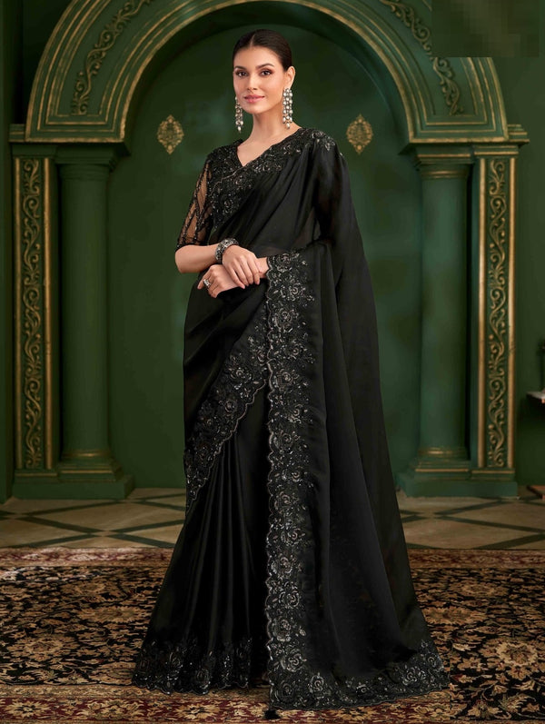 Viscose Georgette Silk Embroidered Party Wear saree